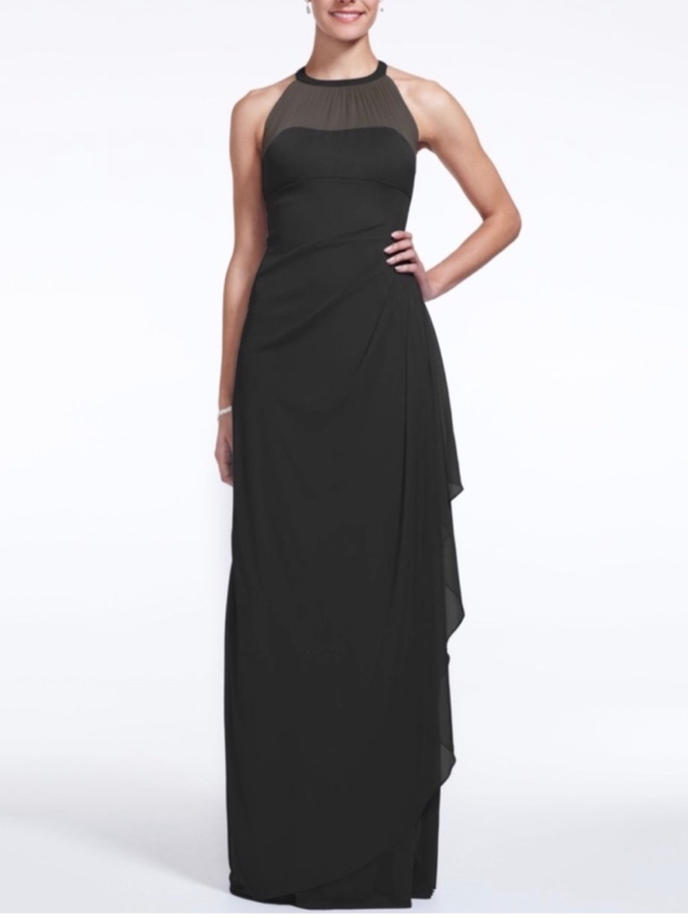 David's Bridal | Black Illusions Mesh Halter Maxi Dress | Size 4